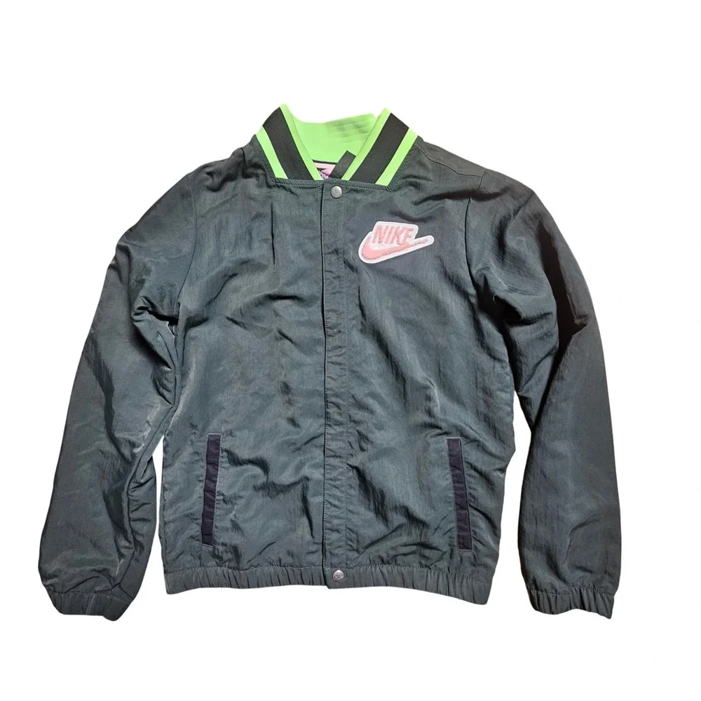 Nike‎ Hoopfly Jacket Grey Pink Chenille Logo L Bomber Windbreaker AQ9430-346